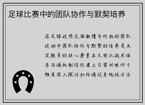 足球比赛中的团队协作与默契培养